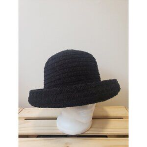 London Fog Hat Black Textured Hat with Large Rim Black bucket Hat